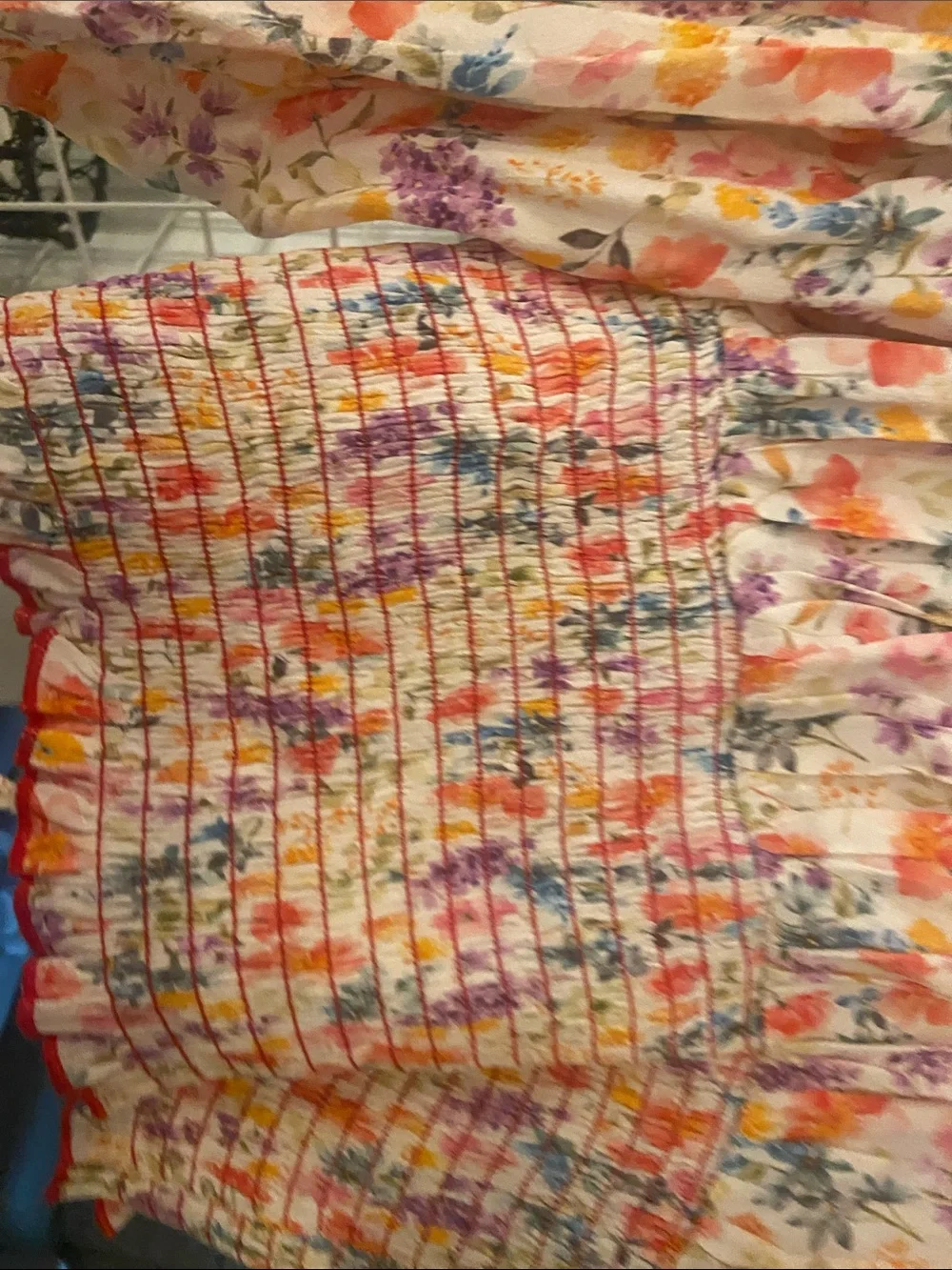 Floral Smocked Peasant Blouse - White Multi